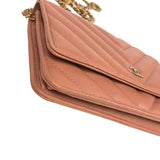 シャネル CHANEL Vステッチ チェーンウォレット A33814 サーモンピンク ゴールド金具 キャビアスキン レディース ショルダーバッグ