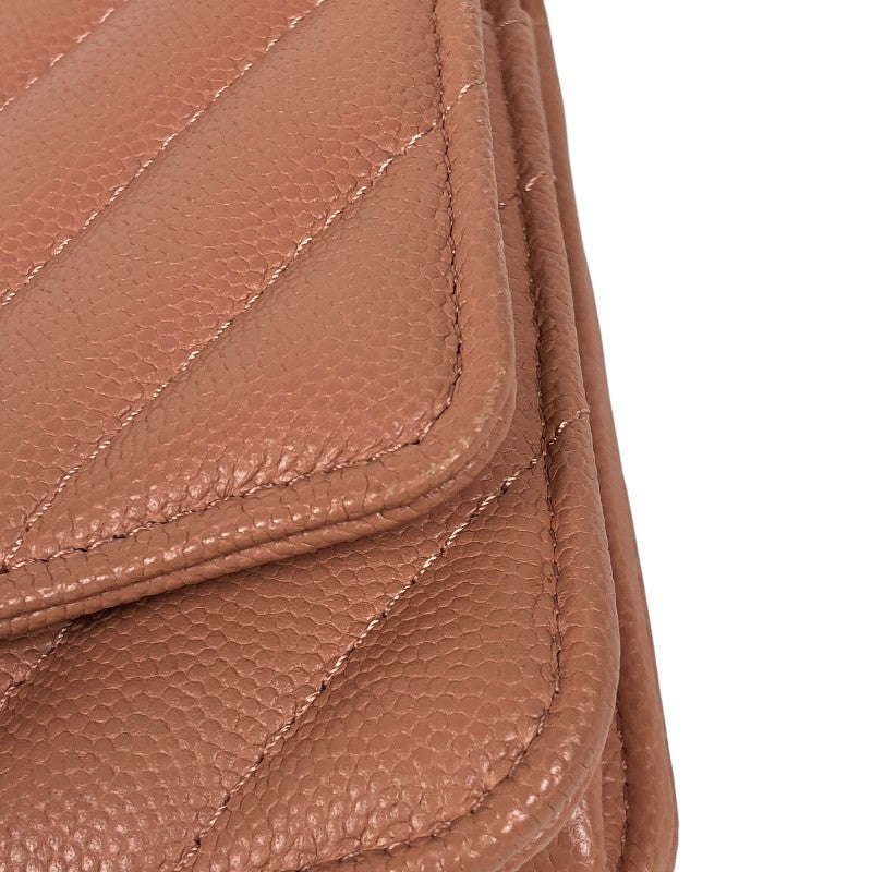 シャネル CHANEL Vステッチ チェーンウォレット A33814 サーモンピンク ゴールド金具 キャビアスキン レディース ショルダーバッグ