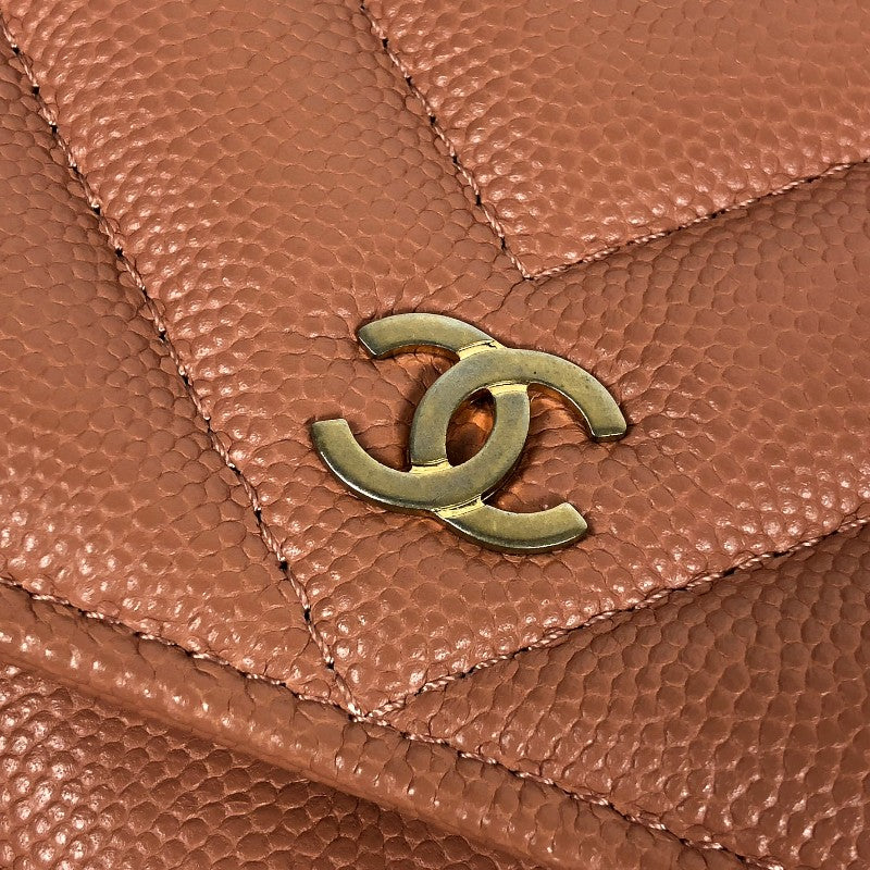 CHANEL シャネル  マドモアゼル  Vステッチ  チェーンウォレット  キャビアスキン サーモンピンク （シルバー金具）レディースウォレット 折財布 レディース財布 【中古】【送料無料】 シャネル CHANEL Vステッチ チェーンウォレット A33814 サーモンピンク