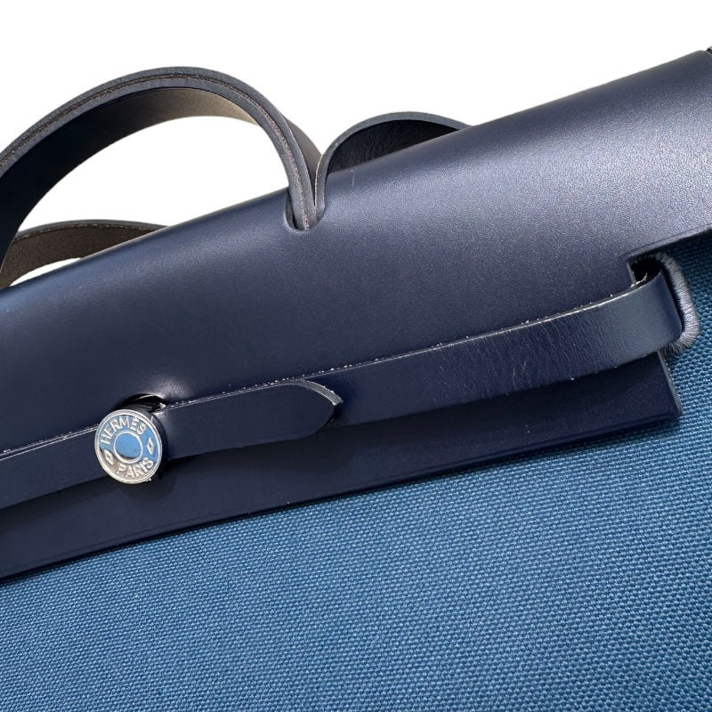 エルメス HERMES エールバッグジップMM D刻印 ネイビー・ダークグリーン トワル・ハンター レディース ハンドバッグ