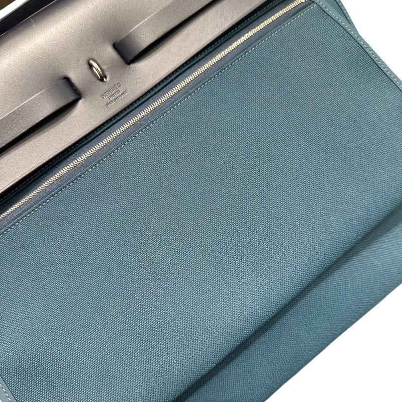 エルメス HERMES エールバッグジップMM D刻印 ネイビー・ダークグリーン トワル・ハンター レディース ハンドバッグ
