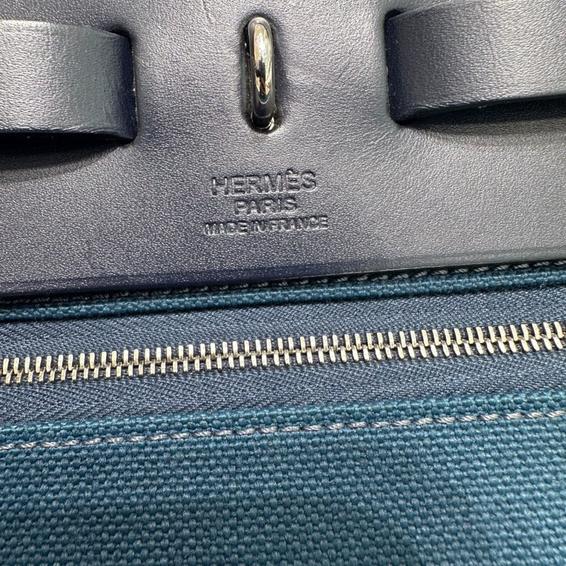 エルメス HERMES エールバッグジップMM D刻印 ネイビー・ダークグリーン トワル・ハンター レディース ハンドバッグ
