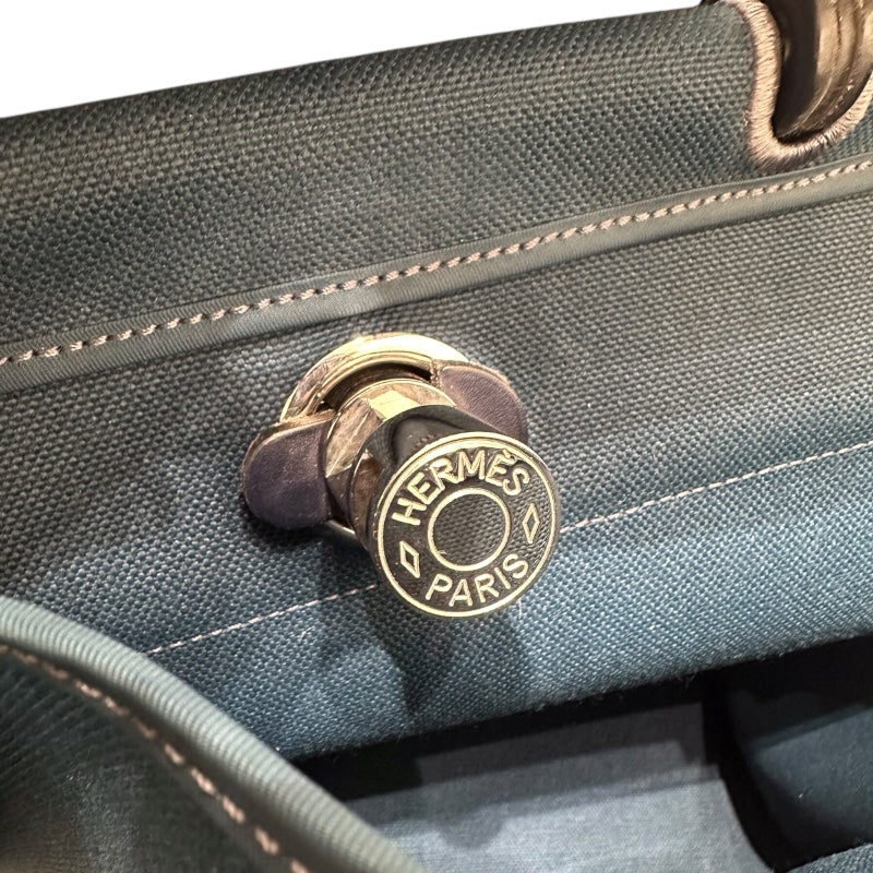 エルメス HERMES エールバッグジップMM D刻印 ネイビー・ダークグリーン トワル・ハンター レディース ハンドバッグ