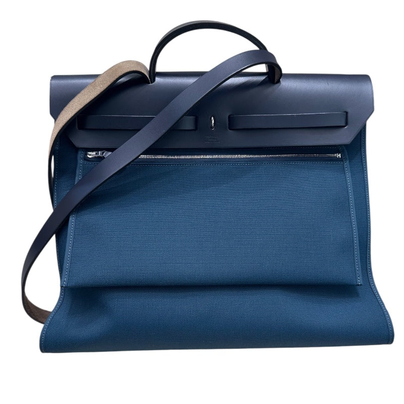 エルメス HERMES エールバッグジップMM D刻印 ネイビー・ダークグリーン トワル・ハンター レディース ハンドバッグ