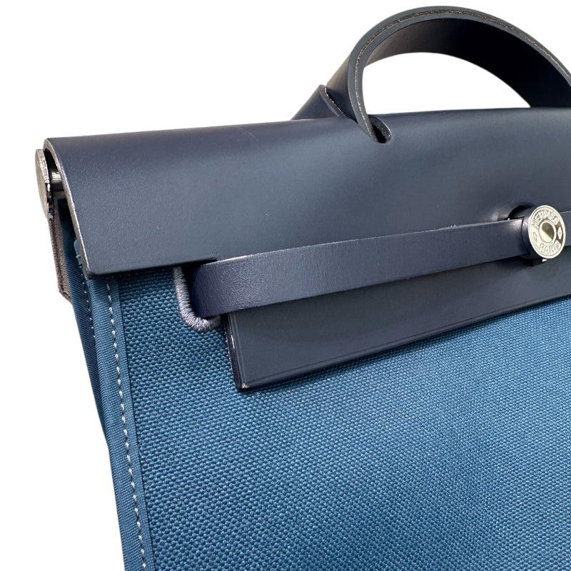 エルメス HERMES エールバッグジップMM D刻印 ネイビー・ダークグリーン トワル・ハンター レディース ハンドバッグ
