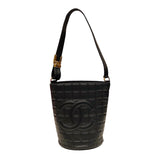 シャネル CHANEL チョコバー ココマーク バケットバッグ ブラック ゴールド金具 ラムレザー レディース ハンドバッグ