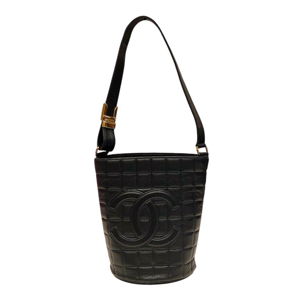 シャネル CHANEL チョコバー ココマーク バケットバッグ ブラック ゴールド金具 ラムレザー レディース ハンドバッグ