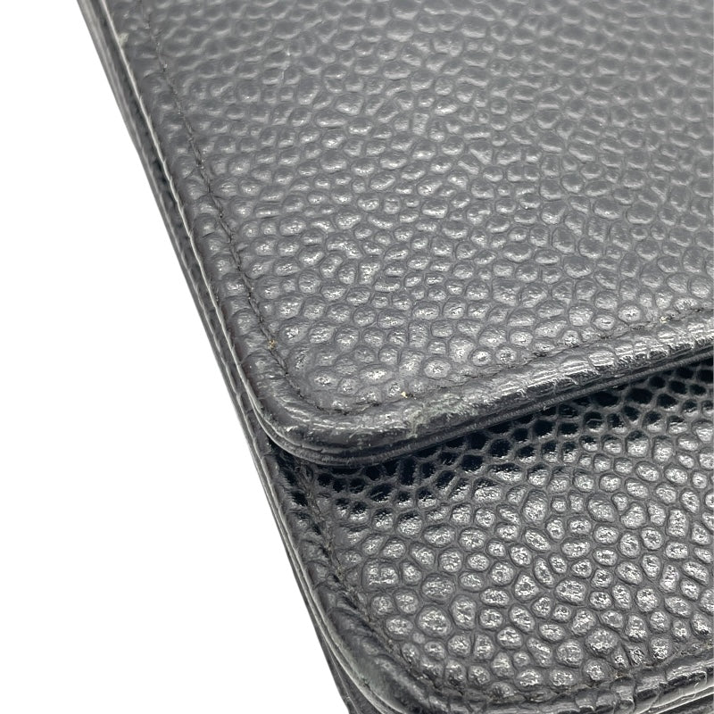 シャネル CHANEL ココマークチェーンウォレット A48654 19番台 ブラック SV金具 キャビア レディース ウォレットチェーン