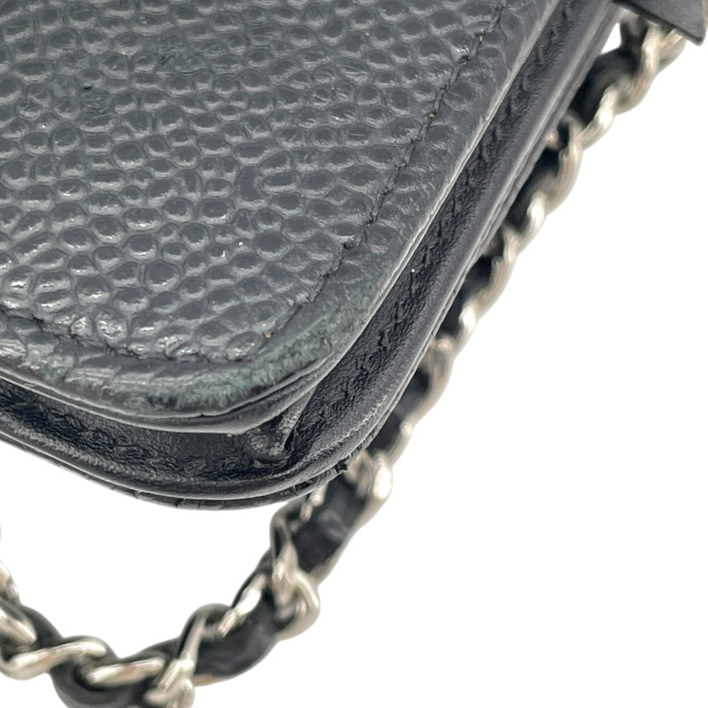 シャネル CHANEL ココマークチェーンウォレット A48654 19番台 ブラック SV金具 キャビア レディース ウォレットチェーン