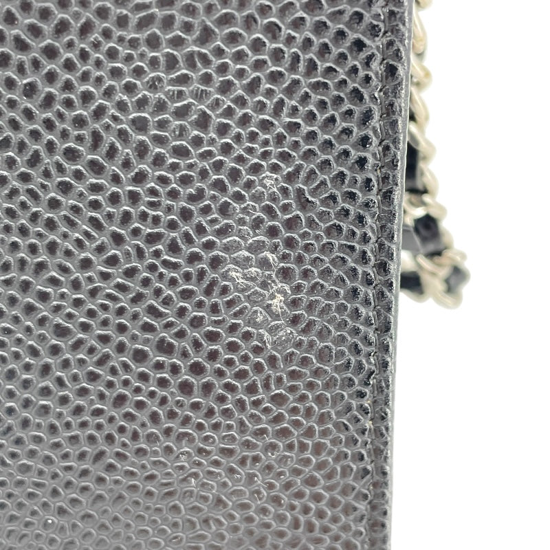 シャネル CHANEL ココマークチェーンウォレット A48654 19番台 ブラック SV金具 キャビア レディース ウォレットチェーン