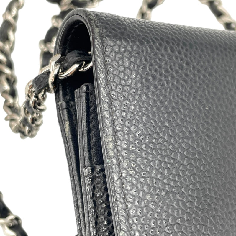 シャネル CHANEL ココマークチェーンウォレット A48654 19番台 ブラック SV金具 キャビア レディース ウォレットチェーン