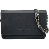 シャネル CHANEL ココマークチェーンウォレット A48654 19番台 ブラック SV金具 キャビア レディース ウォレットチェーン