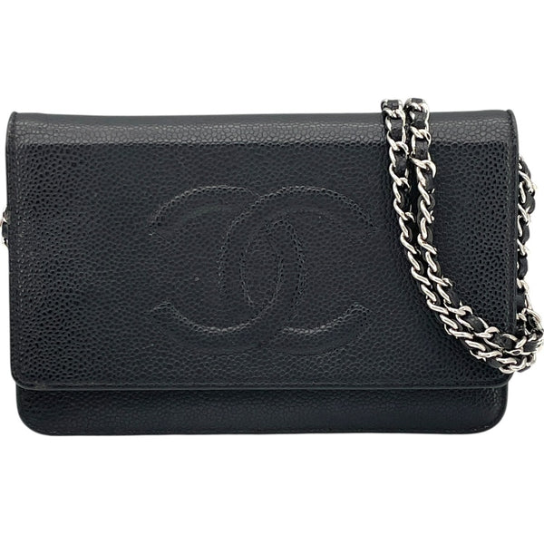 シャネル CHANEL ココマークチェーンウォレット A48654 19番台 ブラック SV金具 キャビア レディース ウォレットチェーン