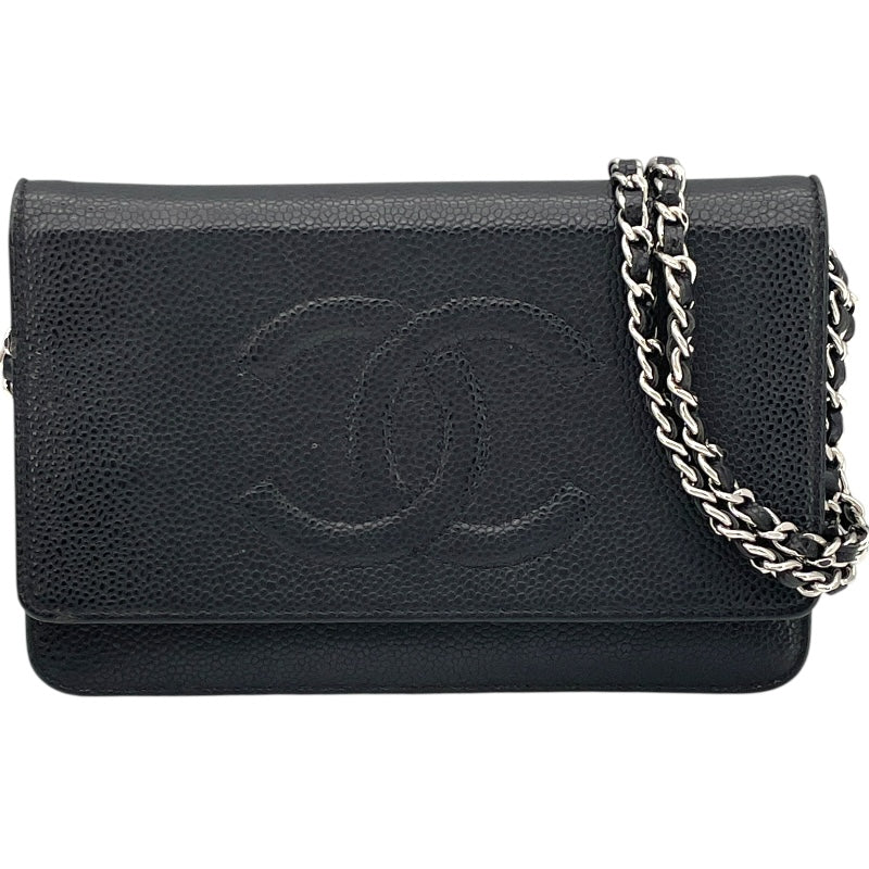シャネル CHANEL ココマークチェーンウォレット A48654 19番台 ブラック SV金具 キャビア レディース ウォレットチェーン