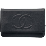シャネル CHANEL ココマークチェーンウォレット A48654 19番台 ブラック SV金具 キャビア レディース ウォレットチェーン