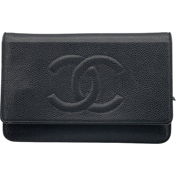 シャネル CHANEL ココマークチェーンウォレット A48654 19番台 ブラック SV金具 キャビア レディース ウォレットチェーン