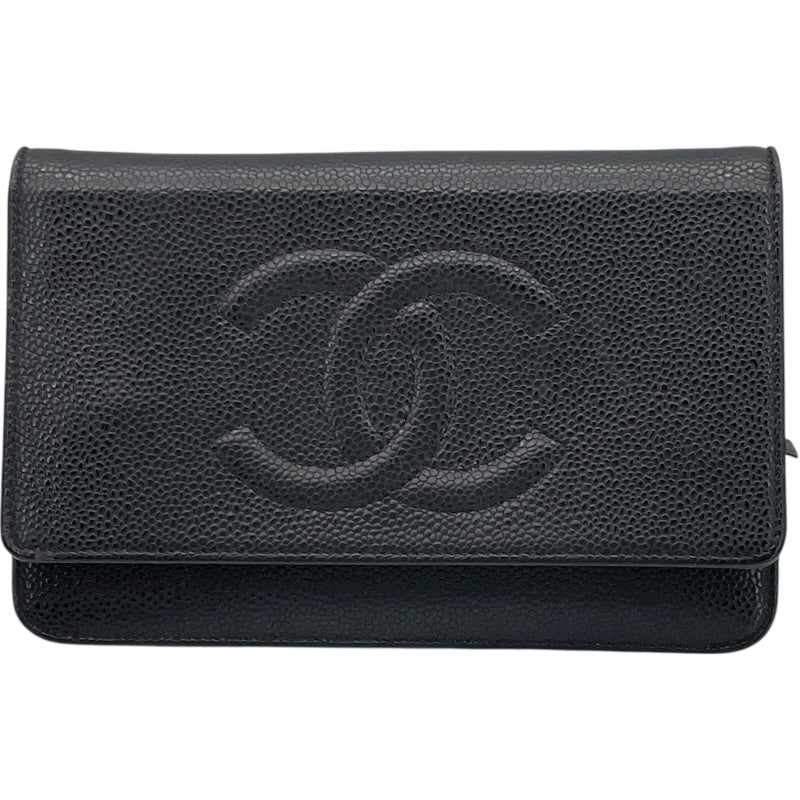 シャネル CHANEL ココマークチェーンウォレット A48654 19番台 ブラック SV金具 キャビア レディース ウォレットチェーン