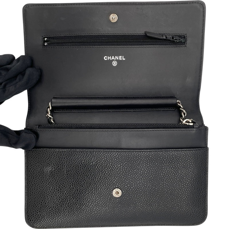 シャネル CHANEL ココマークチェーンウォレット A48654 19番台 ブラック SV金具 キャビア レディース ウォレットチェーン