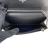 シャネル CHANEL ココマークチェーンウォレット A48654 19番台 ブラック SV金具 キャビア レディース ウォレットチェーン