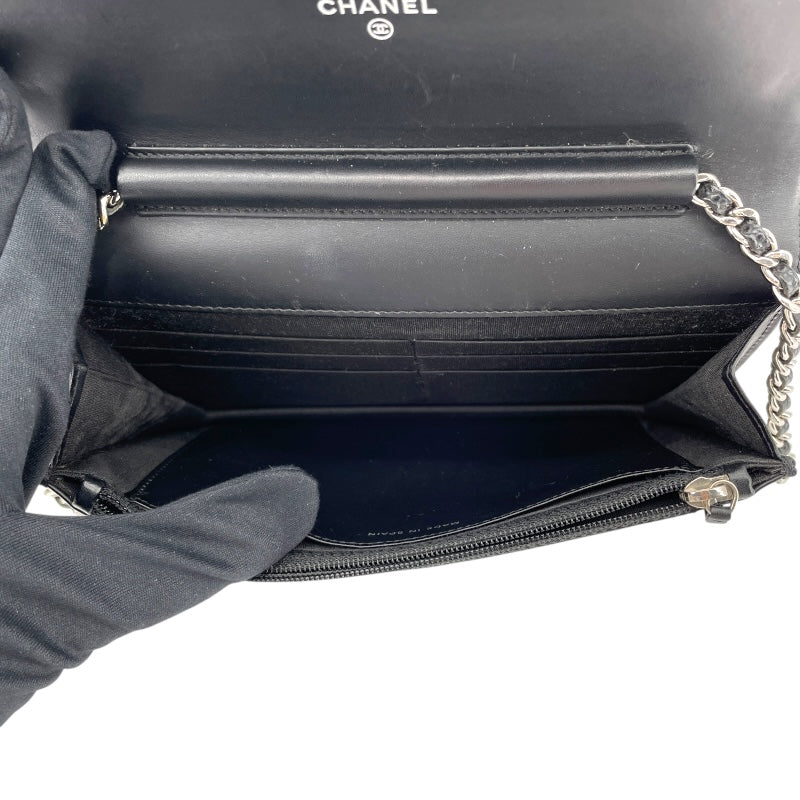 シャネル CHANEL ココマークチェーンウォレット A48654 19番台 ブラック SV金具 キャビア レディース ウォレットチェーン