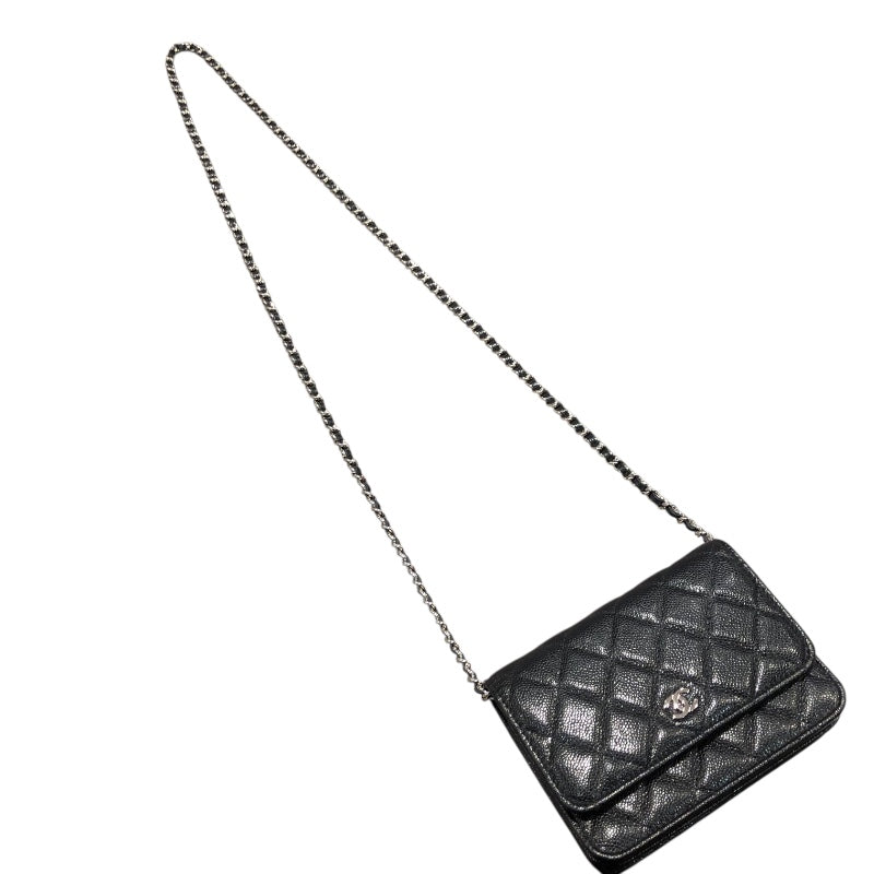 シャネル CHANEL マトラッセミニチェーンウォレット AP1649 ブラック/シルバー金具 キャビアスキン レディース 二つ折り財布