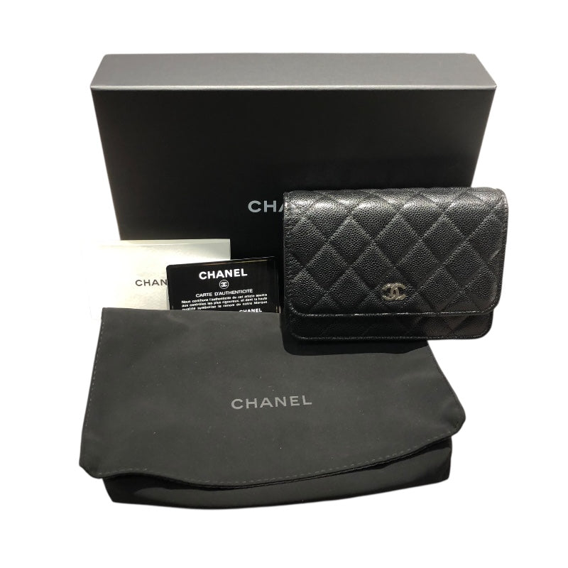 シャネル CHANEL マトラッセミニチェーンウォレット AP1649 ブラック/シルバー金具 キャビアスキン レディース 二つ折り財布