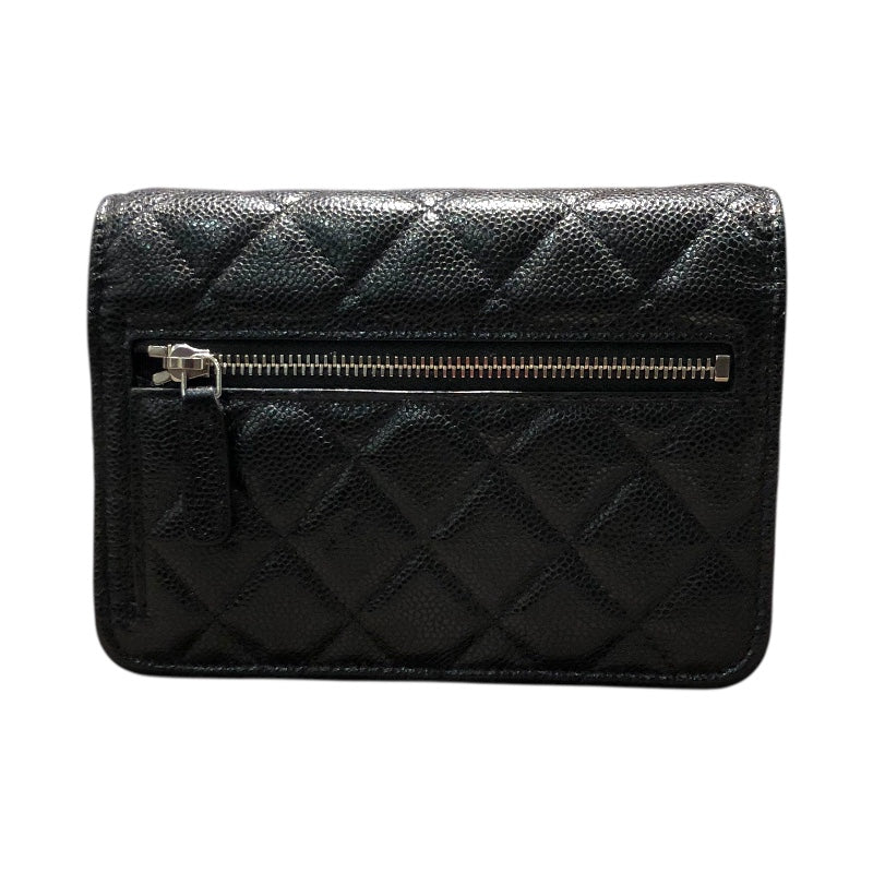シャネル CHANEL マトラッセミニチェーンウォレット AP1649 ブラック/シルバー金具 キャビアスキン レディース 二つ折り財布