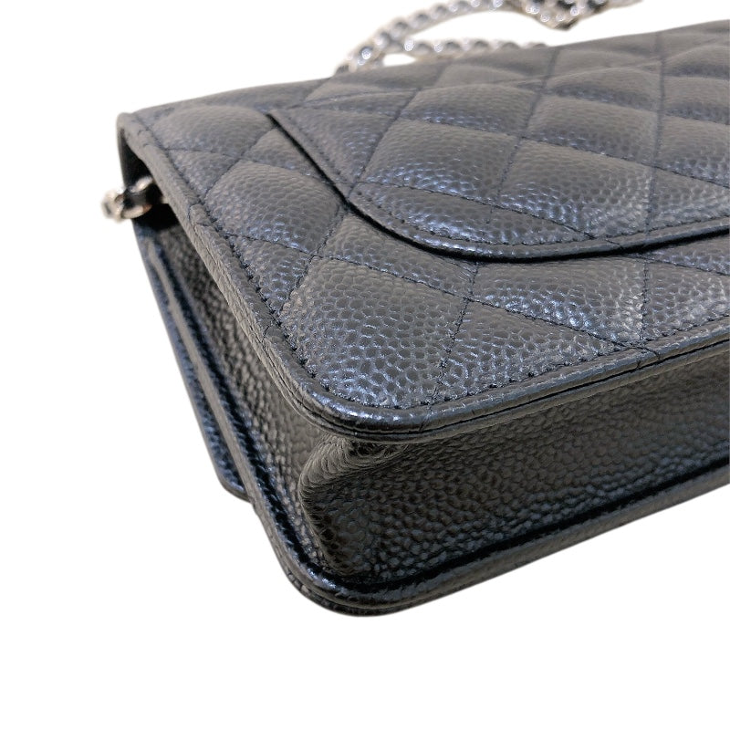 シャネル CHANEL マトラッセ チェーンウォレット AP0250 ランダムシリアル ブラック シルバー金具 キャビアスキン レディース ショルダーバッグ