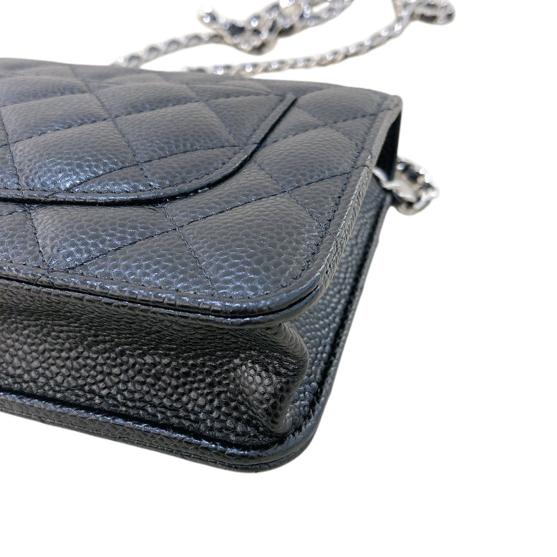 シャネル CHANEL マトラッセ チェーンウォレット AP0250 ランダムシリアル ブラック シルバー金具 キャビアスキン レディース ショルダーバッグ