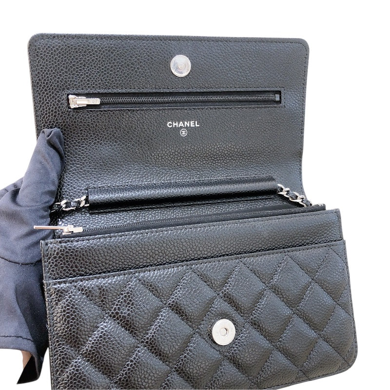 シャネル CHANEL マトラッセ チェーンウォレット AP0250 ランダムシリアル ブラック シルバー金具 キャビアスキン レディース ショルダーバッグ