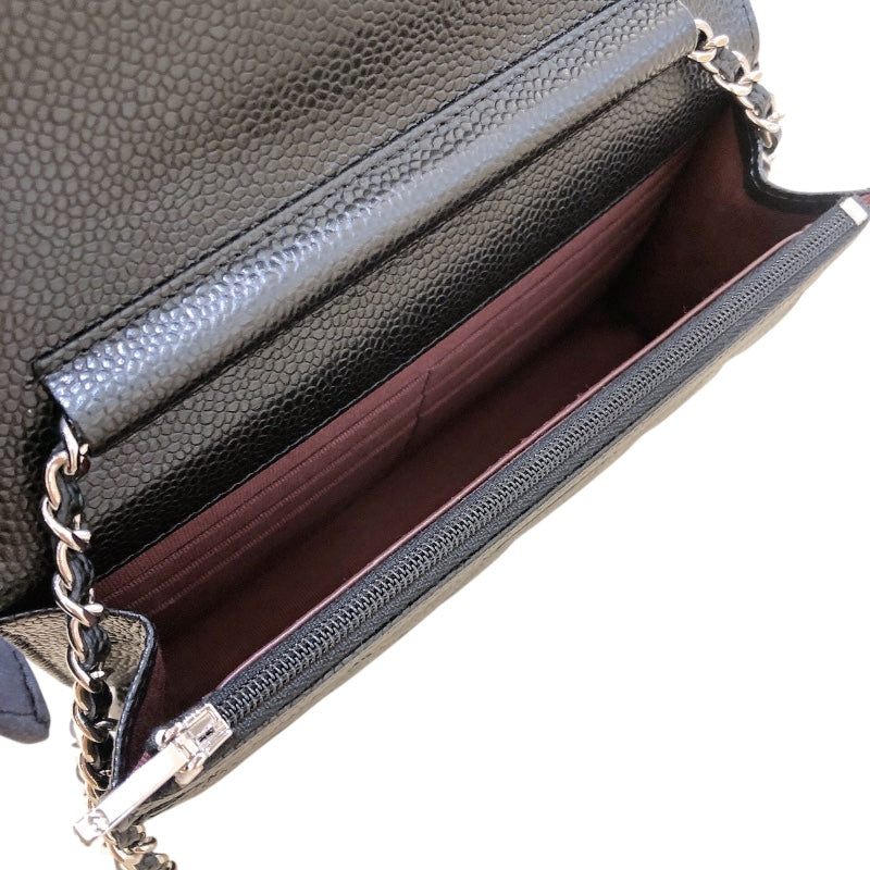 シャネル CHANEL マトラッセ チェーンウォレット AP0250 ランダムシリアル ブラック シルバー金具 キャビアスキン レディース ショルダーバッグ