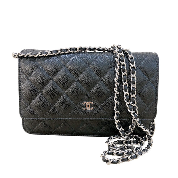 シャネル CHANEL マトラッセ チェーンウォレット AP0250 ランダムシリアル ブラック シルバー金具 キャビアスキン レディース ショルダーバッグ