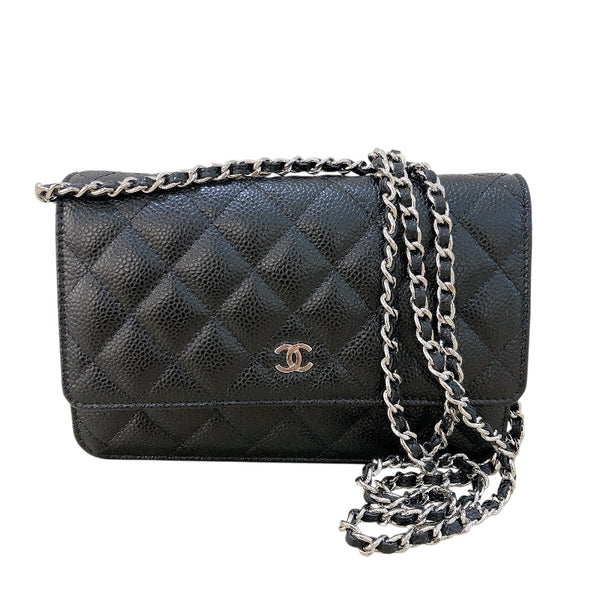 シャネル CHANEL マトラッセ チェーンウォレット AP0250 ランダムシリアル ブラック シルバー金具 キャビアスキン レディース ショルダーバッグ