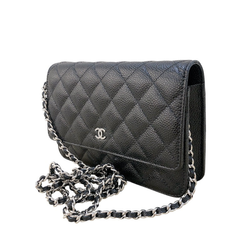 シャネル CHANEL マトラッセ チェーンウォレット AP0250 ランダムシリアル ブラック シルバー金具 キャビアスキン レディース ショルダーバッグ