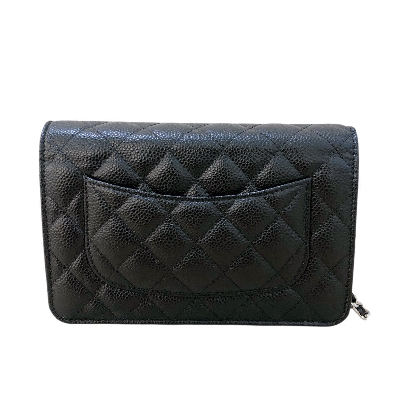 シャネル CHANEL マトラッセ チェーンウォレット AP0250 ランダムシリアル ブラック シルバー金具 キャビアスキン レディース ショルダーバッグ