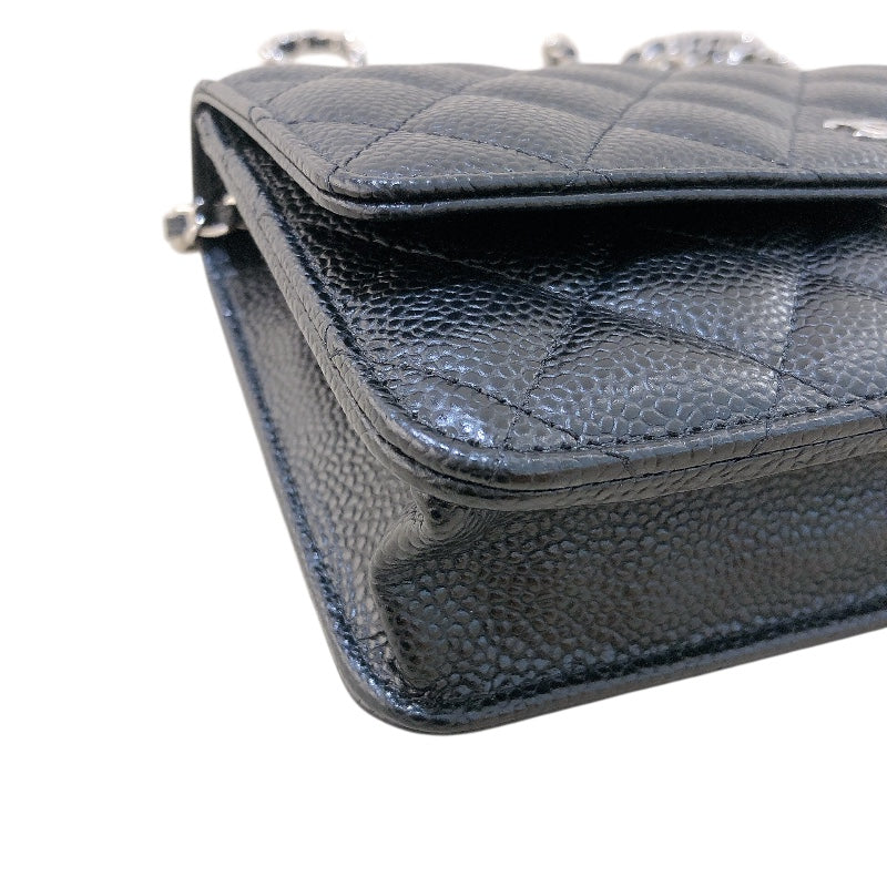 シャネル CHANEL マトラッセ チェーンウォレット AP0250 ランダムシリアル ブラック シルバー金具 キャビアスキン レディース ショルダーバッグ