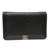 シャネル CHANEL ボーイシャネル Vステッチチェーンウォレット A80287 ブラック/シルバー金具 キャビアスキン レディース ウォレットチェーン