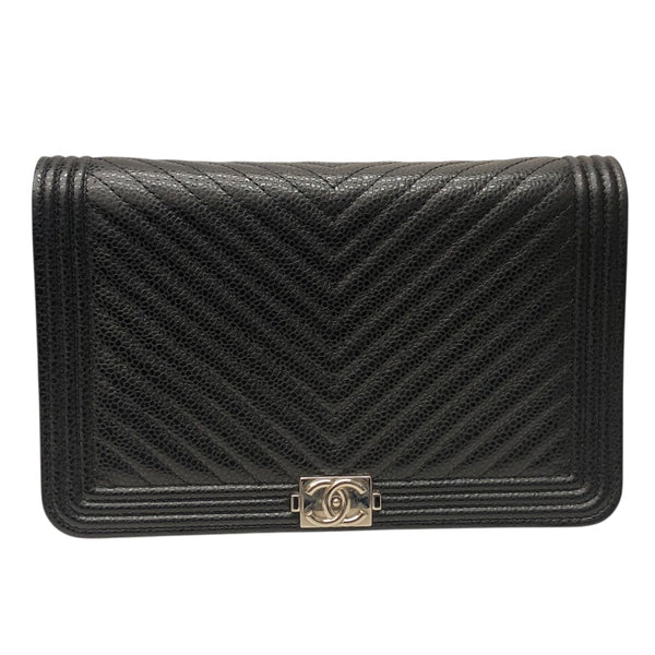 シャネル CHANEL ボーイシャネル Vステッチチェーンウォレット A80287 ブラック/シルバー金具 キャビアスキン レディース ウォレットチェーン