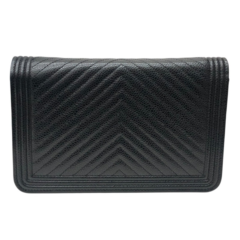 シャネル CHANEL ボーイシャネル Vステッチチェーンウォレット A80287 ブラック/シルバー金具 キャビアスキン レディース ウォレットチェーン