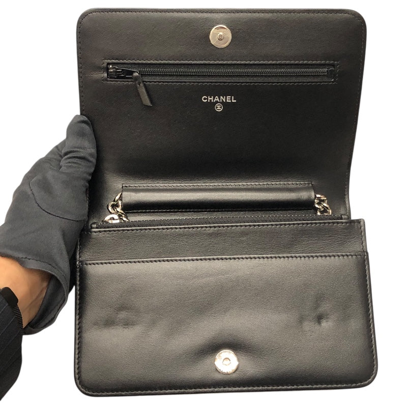 シャネル CHANEL ボーイシャネル Vステッチチェーンウォレット A80287 ブラック/シルバー金具 キャビアスキン レディース ウォレットチェーン