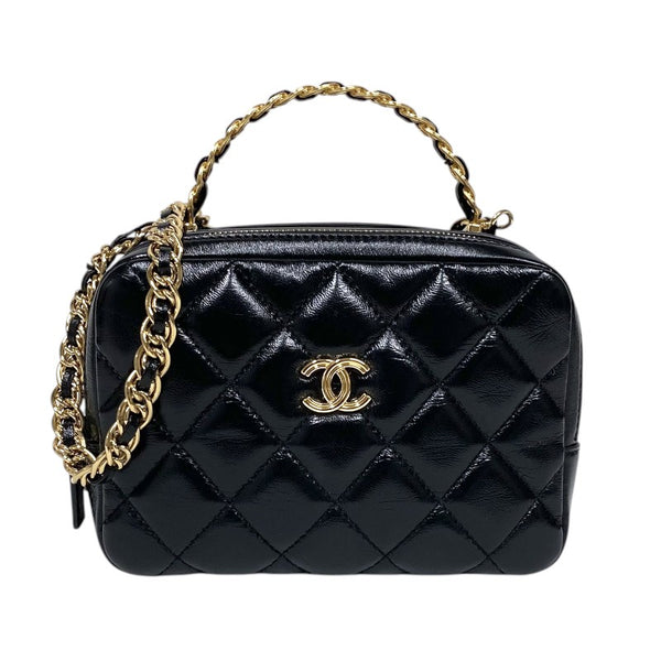 シャネル CHANEL マトラッセ トップハンドル チェーンバニティケース ブラック ゴールド金具 シャイニーカーフ レディース ショルダーバッグ