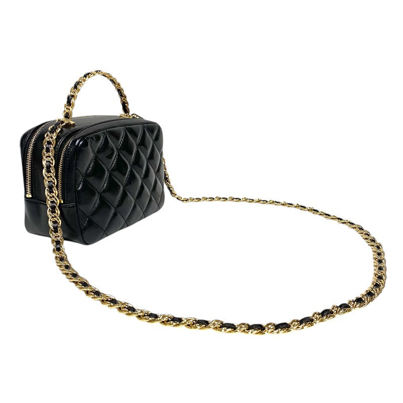 シャネル CHANEL マトラッセ トップハンドル チェーンバニティケース ブラック ゴールド金具 シャイニーカーフ レディース ショルダーバッグ