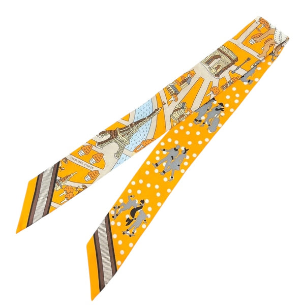 エルメス HERMES ツイリー　Lee Nouveaux Amoureux de Paris イエロー シルク レディース スカーフ