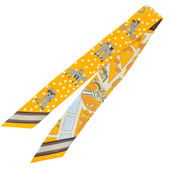 エルメス HERMES ツイリー　Lee Nouveaux Amoureux de Paris イエロー シルク レディース スカーフ