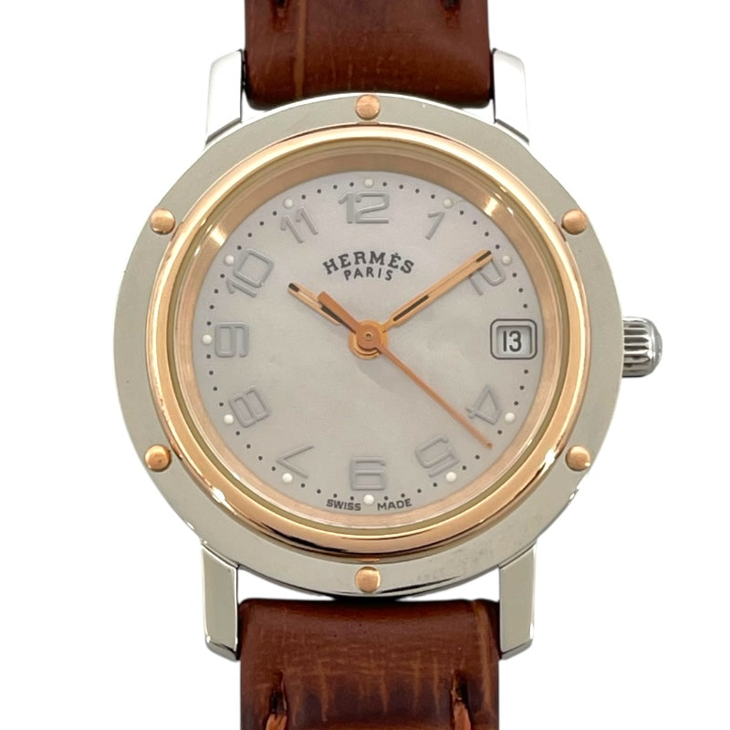 エルメス HERMES クリッパー ナクレ ピンクシェル CL4.221 ピンクシェル GP/SS クオーツ レディース 腕時計