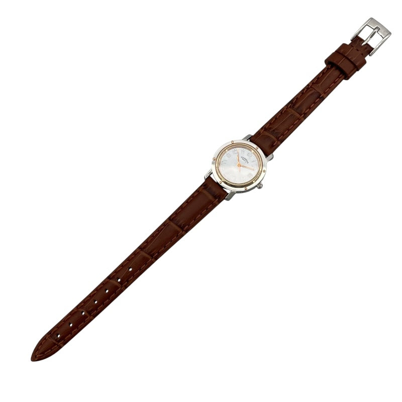 エルメス HERMES クリッパー ナクレ ピンクシェル CL4.221 ピンクシェル GP/SS クオーツ レディース 腕時計