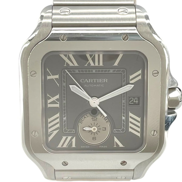 カルティエ Cartier サントス ドゥ カルティエ デュアルタイムゾーン WSSA0076 グレー SS 自動巻き メンズ 腕時計