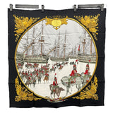 エルメス HERMES カレ90 MARINE ET CAVALERIE ブラック シルク レディース スカーフ