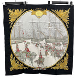エルメス HERMES カレ90 MARINE ET CAVALERIE ブラック シルク レディース スカーフ