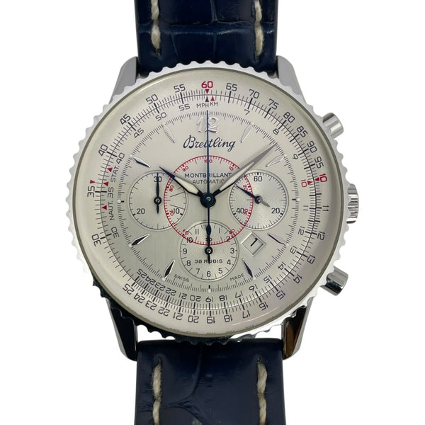 ブライトリング BREITLING ナビタイマー モンブリラン 38mm A41330 シルバー SS/革ベルト 自動巻き メンズ 腕時計